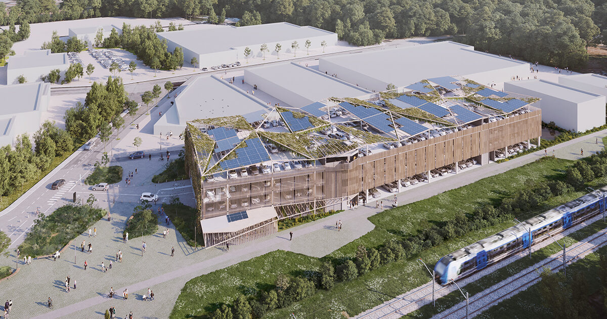 Vue 3D : projet de parking gratuit à étages, gare de Montaigu-Vendée